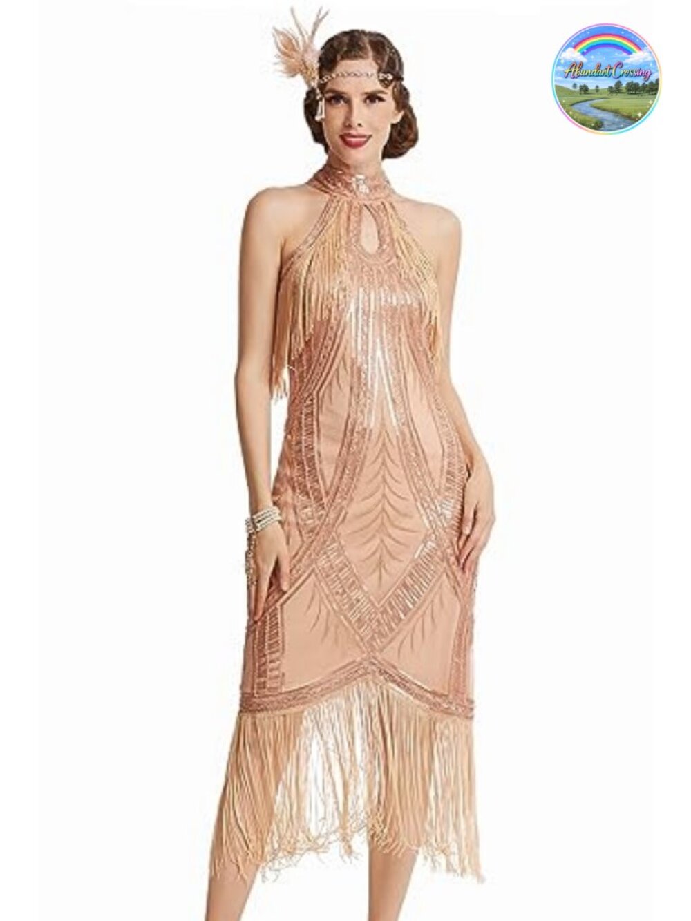 1920s Flapper Dress Long Fringed Gatsby Sequin Beaded Sleeveless Party Gown